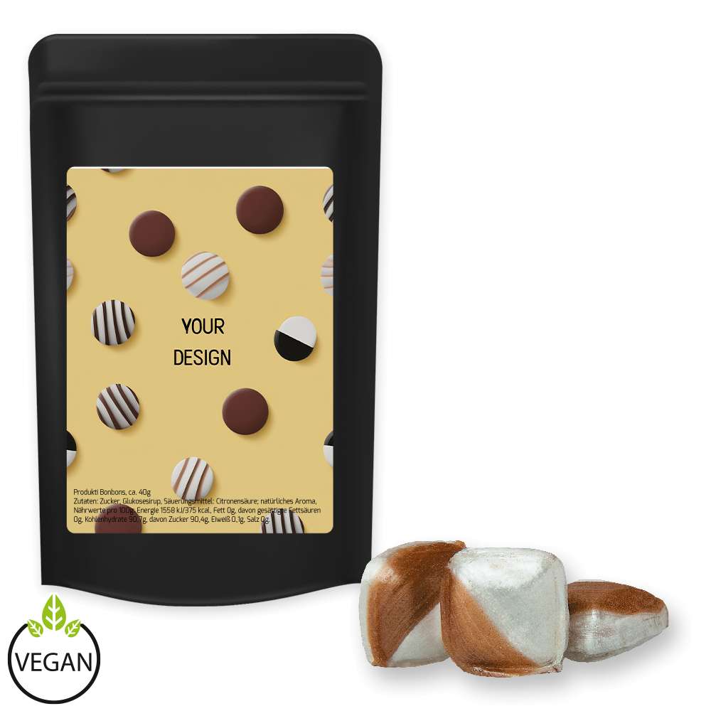 Minz-Ecken Bonbons, ca. 80g, Standbeutel Midi schwarz