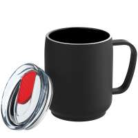 Becher schwarz, Deckel rot