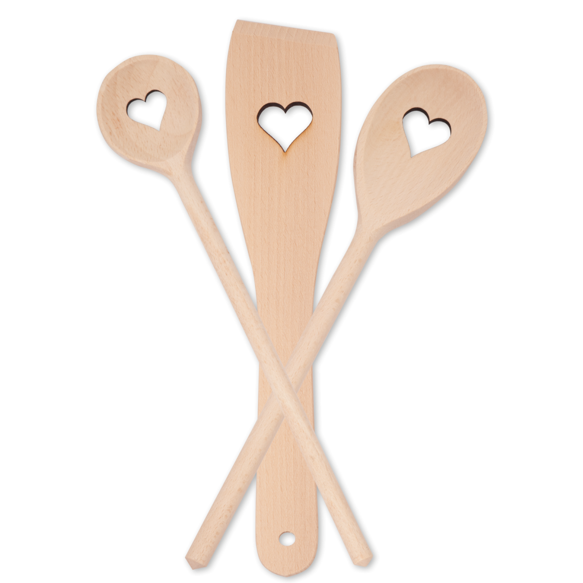 Kochset 'Herz', 3-teilig, aus Holz 30 cm