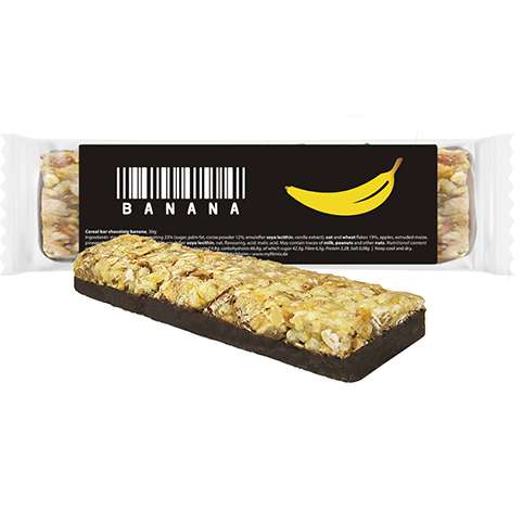 Müsliriegel Schoko-Banane, 25g, Express Flowpack mit Etikett