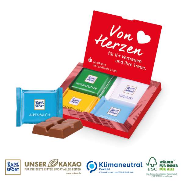 Mini-Grußkarte mit Ritter SPORT Schokolade, Klimaneutral, FSC®