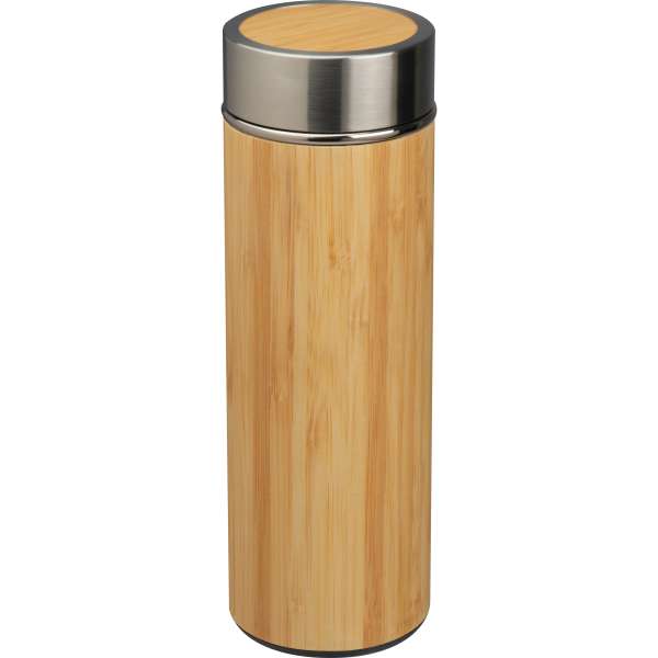Edelstahl Trinkflasche mit Bambusummantelung und Teesieb, 350ml