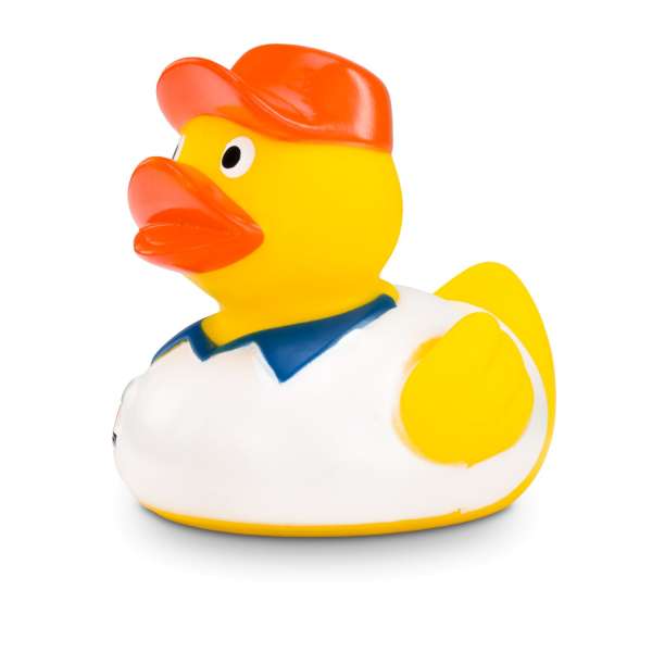 Werbeente Hugo Handwerker mit weißem Shirt