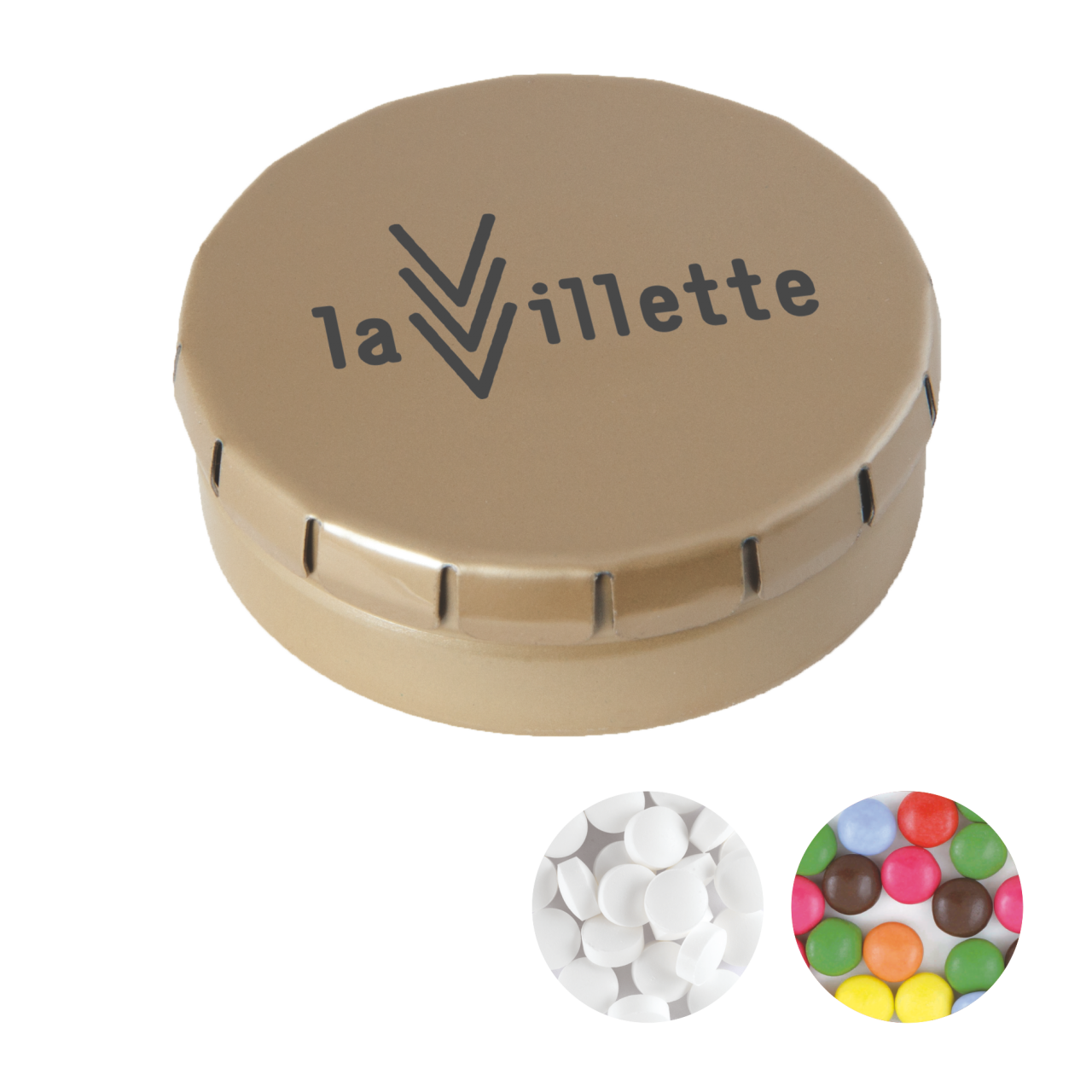 Runde Click-Blechdose 45 mm mit ca. 12 gr. Minties TAMPONDRUCK