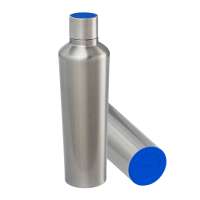 Flasche silber, Deckel blau, Boden blau