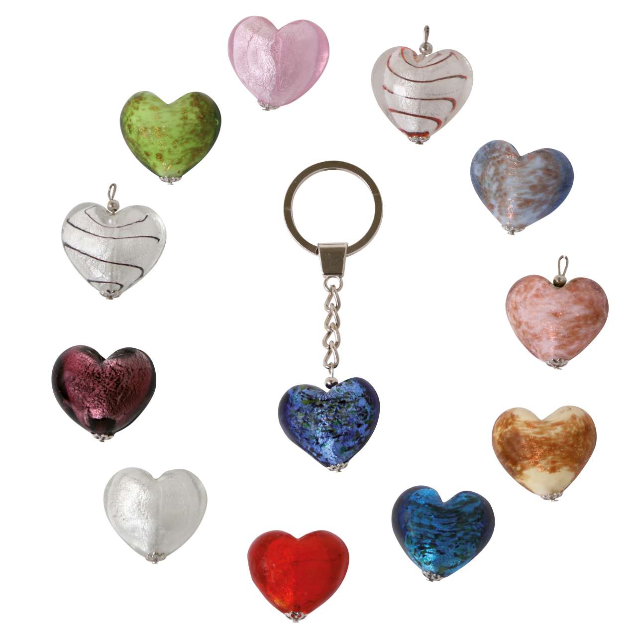 Glas-Herz Schlüsselanhänger, sortiert