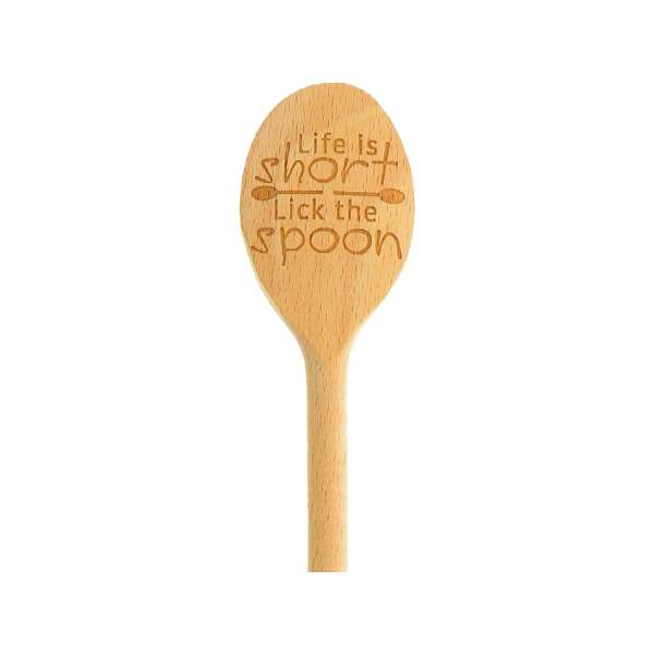 Kochlöffel, oval mit Spruch 'Life is short-lick the spoon' aus Holz 30 cm