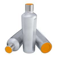 Flasche silber, Deckel orange, Boden orange