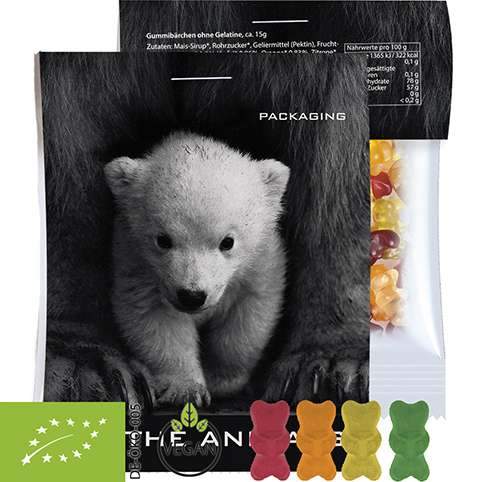 Bio Gummibärchen ohne Gelatine, ca. 15g, Express Midi-Tüte mit Werbereiter