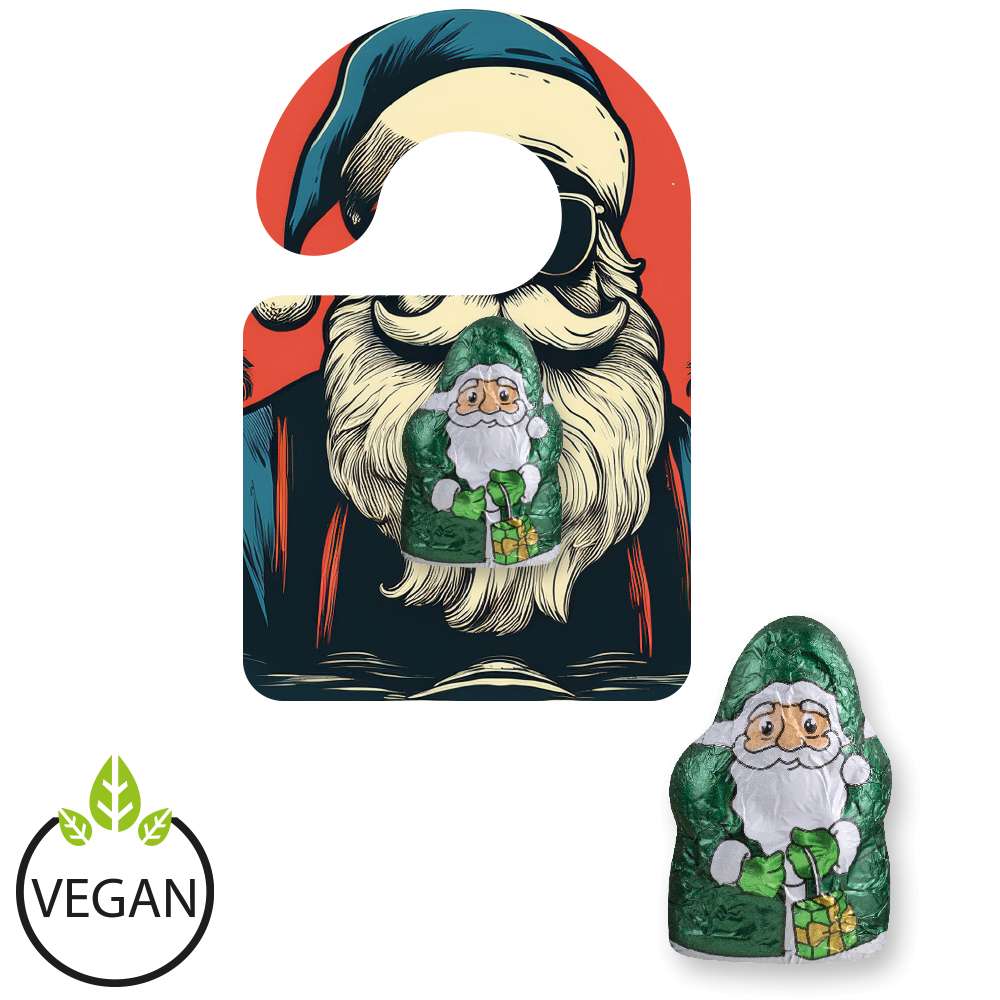 Mini Schoko-Weihnachtsmänner vegan, ca. 7g, Flyer Mini Hänger