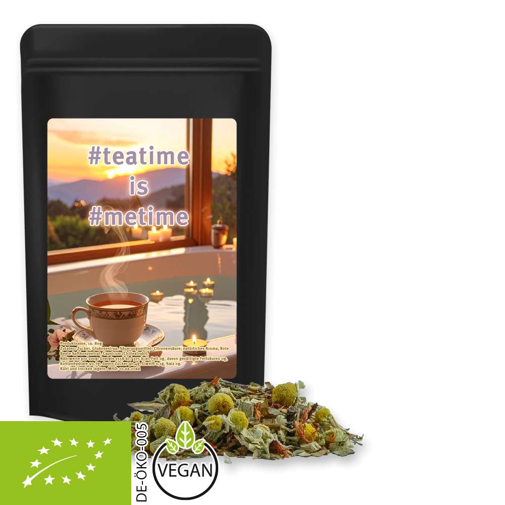Bio Rotbuschtee Entspannungszeit, ca. 40g, Standbeutel Midi schwarz