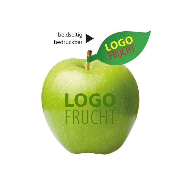 LogoFrucht Apfel grün mit Apfelblatt 4c