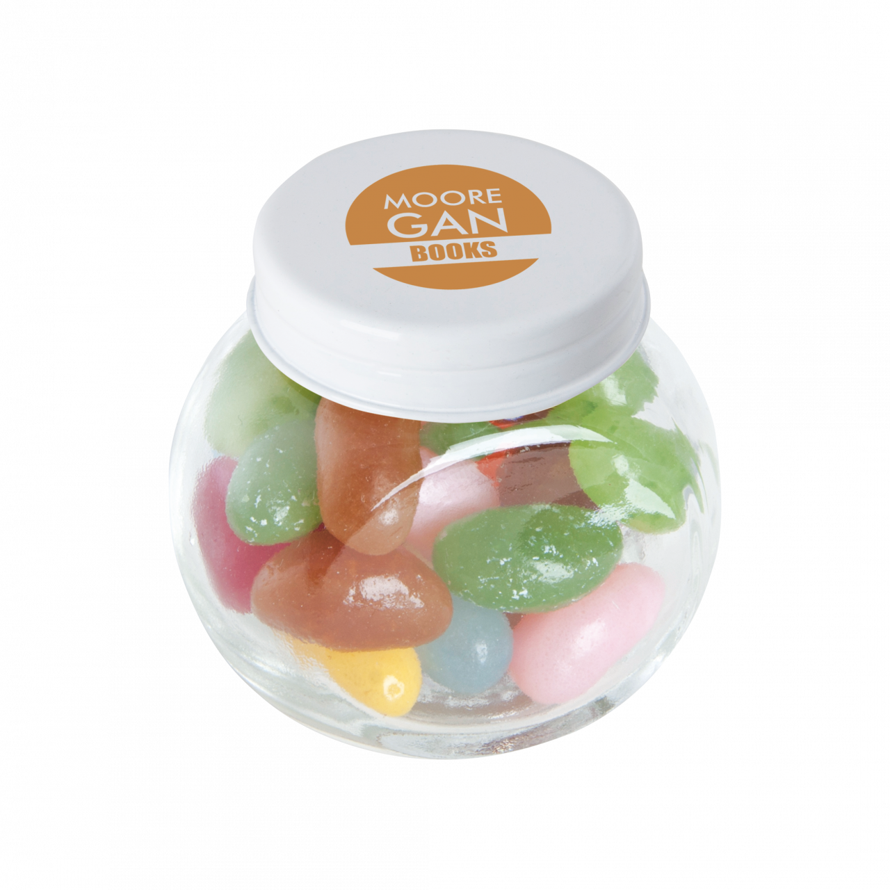 Bonbonglas mini gefüllt mit ca. 40 gr. Jelly Beans mit farbigem Deckel