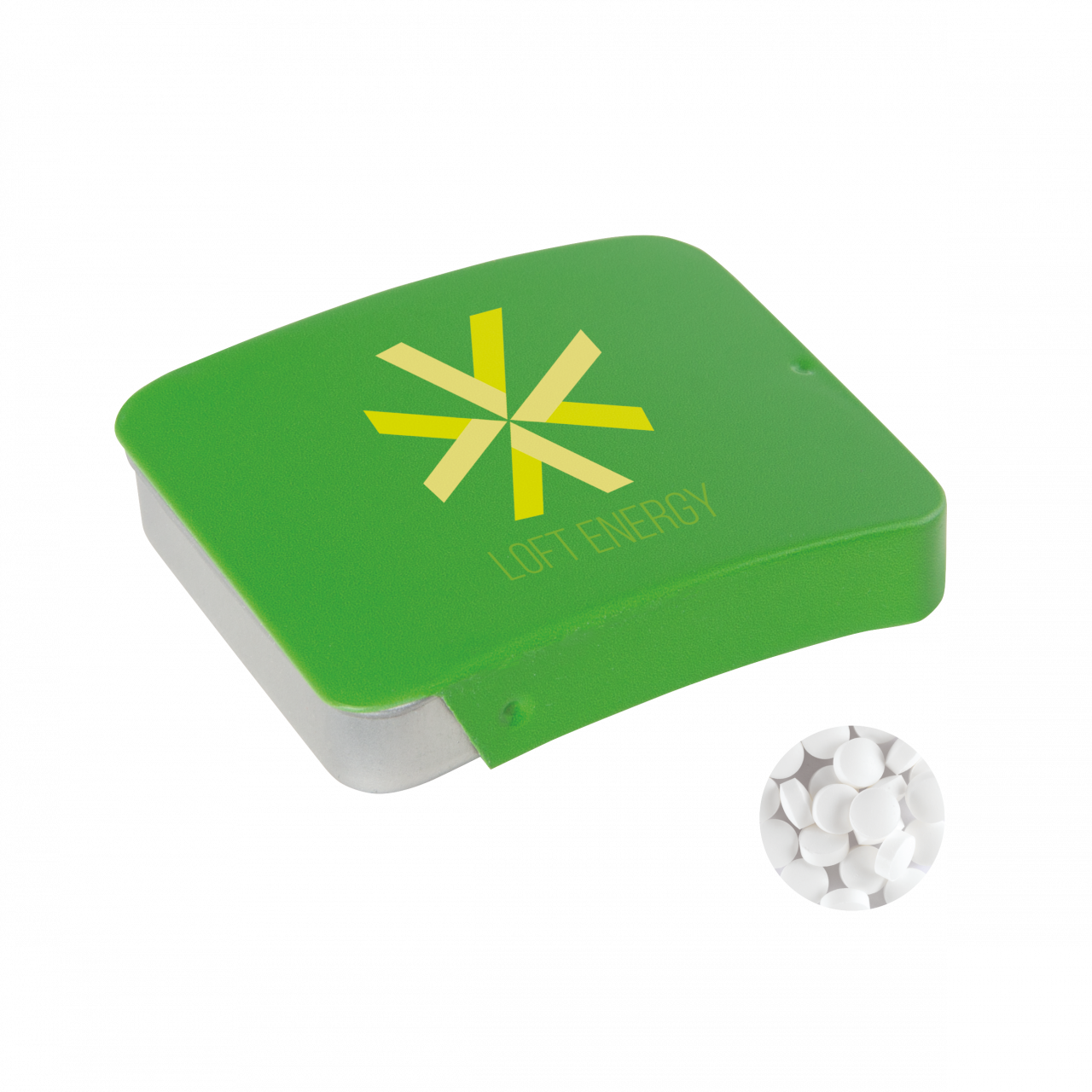 Blechdose mit Schiebedeckel mit ca. 10 gr. extra strong Minties `Triangle`