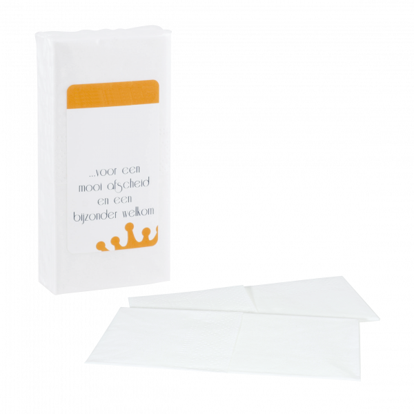 Päckchen mit 10 Papiertaschentüchern und Label 4c-Druck