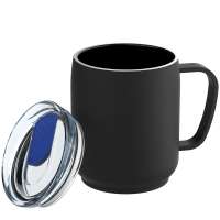 Becher schwarz, Deckel blau