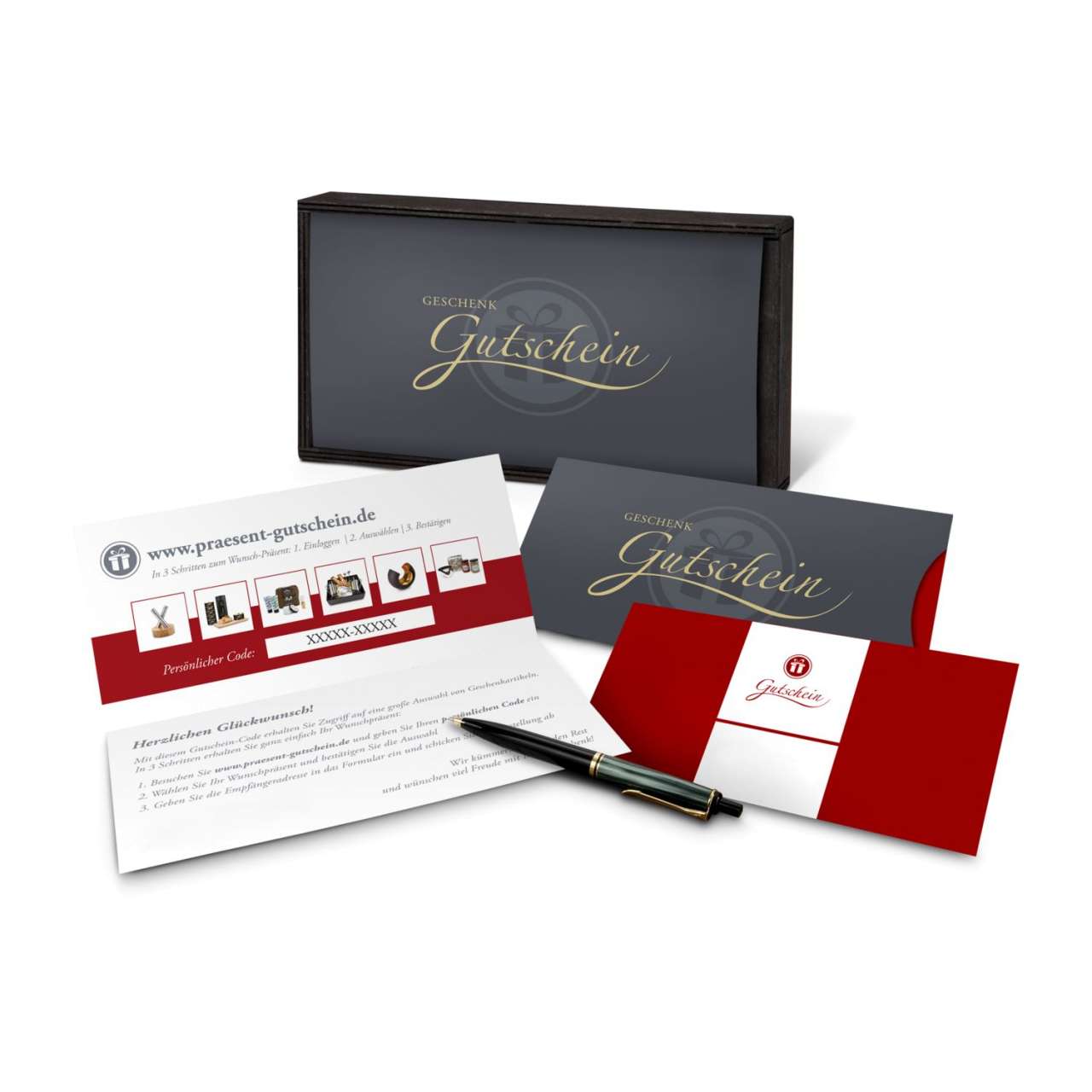 Geschenkgutschein Rot in Holzkiste, Kategorie 10 €, große Auswahl an Präsenten, Lifestyle- und Welln