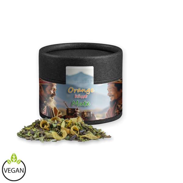 Matetee Orange, ca. 16g, Kraftpapierdose Mini schwarz