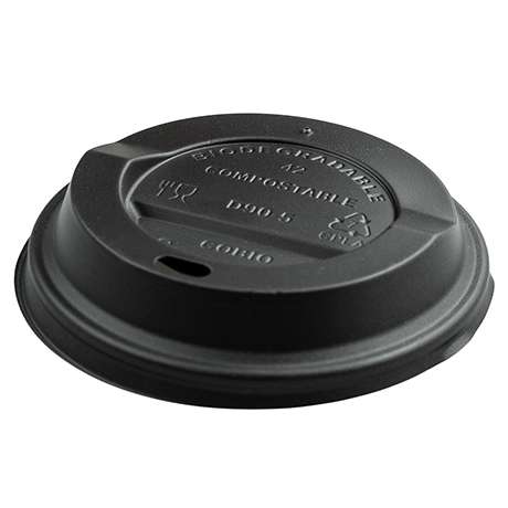 Verpackung, ca. 1g, Kompostierbare Deckel für Becher schwarz 90mm