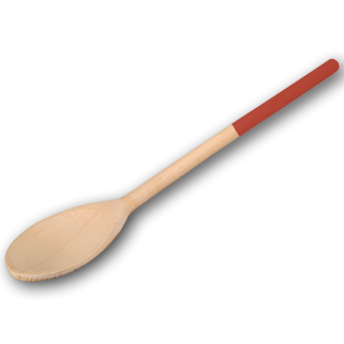 Kochlöffel, oval, mit farbigem Griff, feuerrot, aus Holz 30 cm