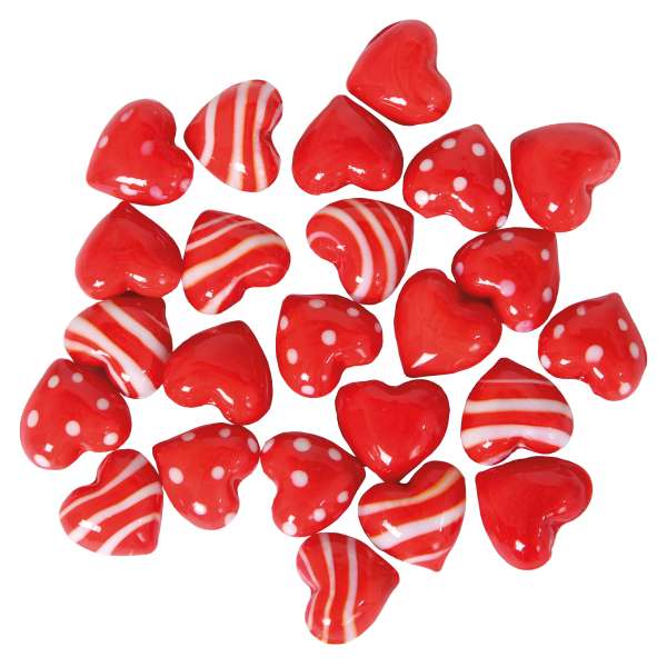 Glas-Herzen rote Designs gemischt, 24-tlg.