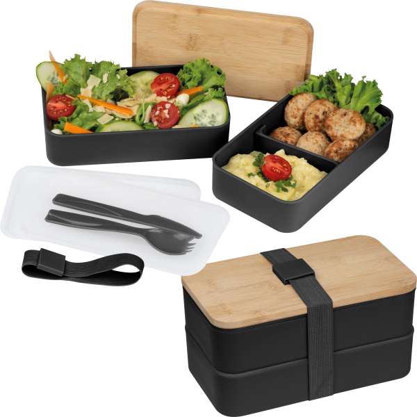 2 stöckige Lunchbox aus Kunststoff und Bambus
