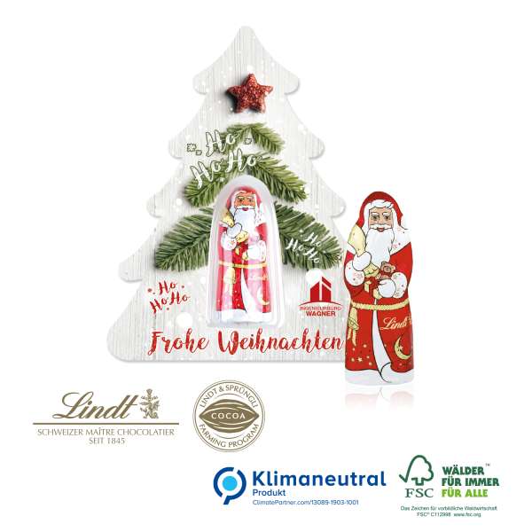 Schokokarte "Business" Weihnachtsbaum mit Lindt Weihnachtsmann, Klimaneutral, FSC®