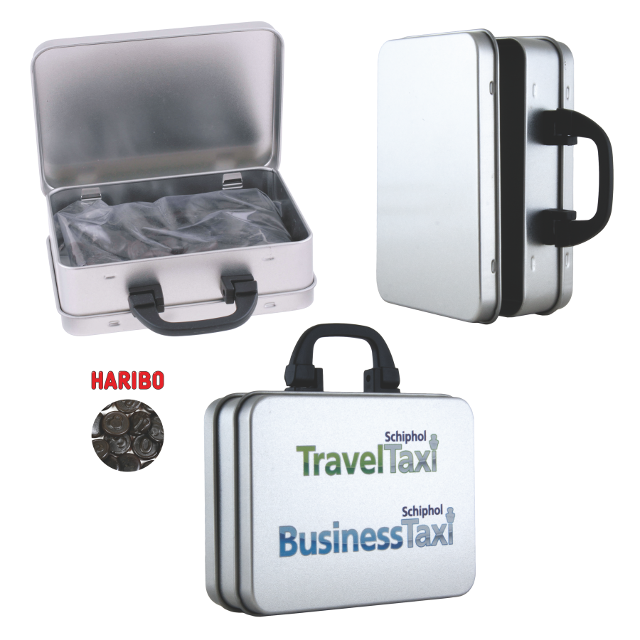 Koffer-Blechdose mit ca. 150 gr. Lakritz Geld