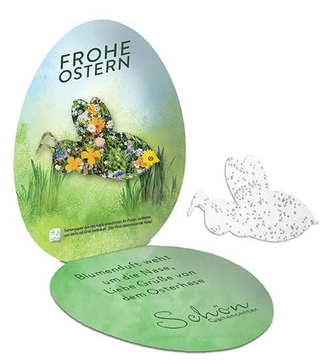 Samenpapier in Klappkärtchen Ei