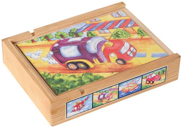 Magnetpuzzle-Set (4) Fahrzeuge in Holzbox