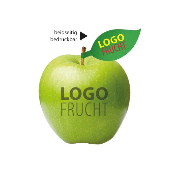 LogoFrucht Apfel grün mit Apfelblatt 4c
