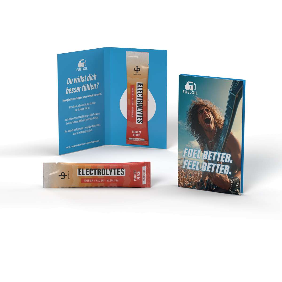 Upsters Electrolytes Stick in Werbeklappkarte