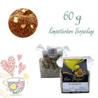 Kompostierbarer Zellglas-Beutel, Geprägtes Verschluss-Siegel aus Zuckerrohrpapier. Komplett abbaubar. Inhalt 60 g