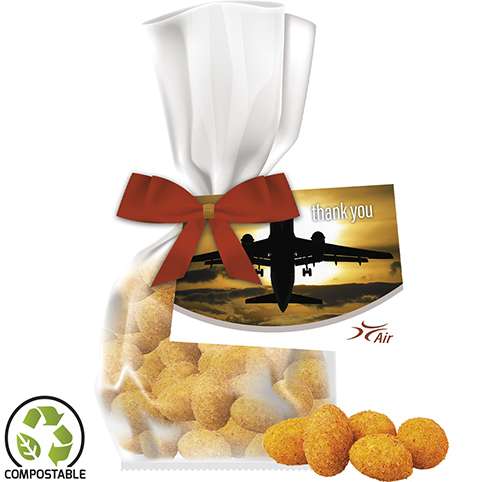 Erdnüsse Paprika, ca. 25g, Express Flachbeutel mit Schleife mit Werbekarte