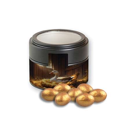 Goldene Salted Caramel Mandeln, ca. 64g, Metalldose Mini mit Sichtfenster schwarz