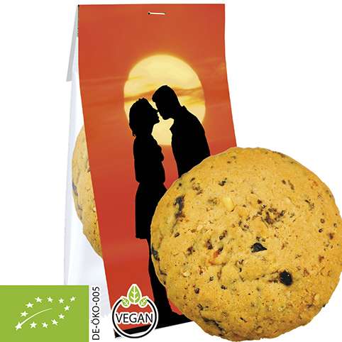 Bio Cookie Cranberry Sesam-Mandel, ca. 25g, Express kompostierbarer Flowpack mit Werbereiter