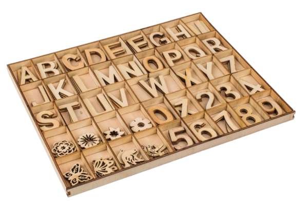 Holz-Buchstaben, Zahlen und Symbole, 132 tlg. Set