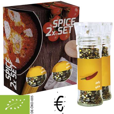 Verschiedene Gewürzmischungen Bio und nicht Bio (Kategorie 1), 70-160g, 2er Set Glas mit Kunststoffm