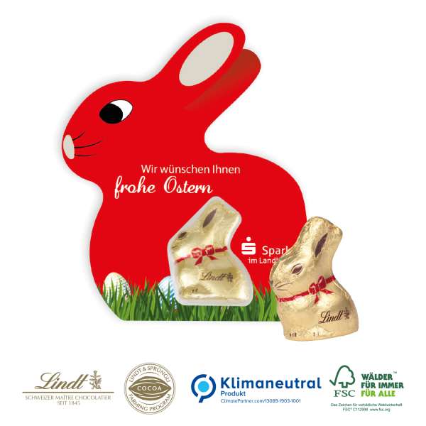 Promotion-Card Hase mit Goldhase von Lindt, Klimaneutral, FSC®
