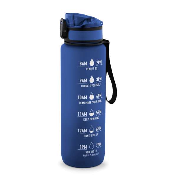 ERIKSSON Flasche aus recyceltem PET (100 % rPET) mit motivierenden Sprüchen und Zeitmarkierungen, di