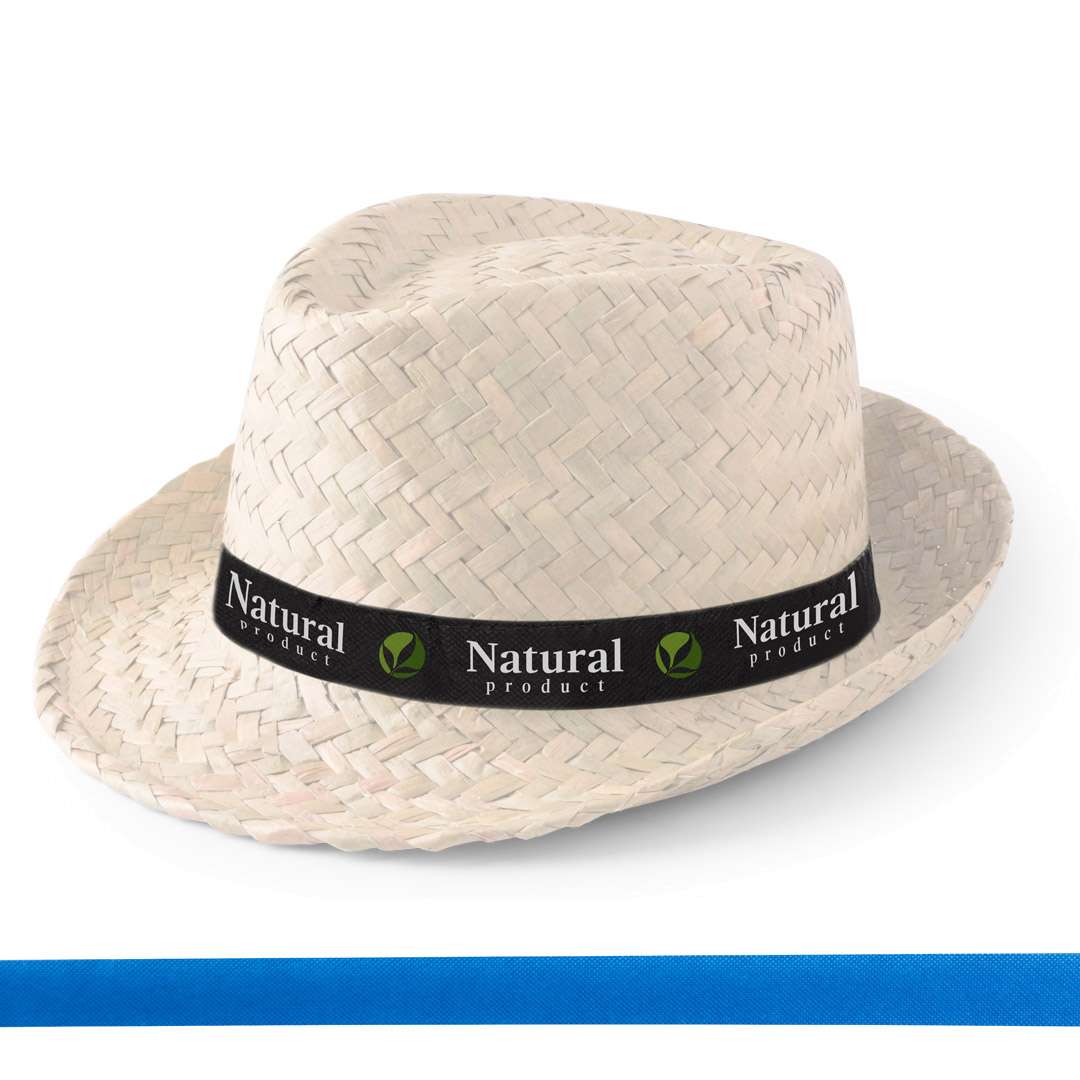 Strohhut Zelio (weiss) mit bedrucktem Hutband