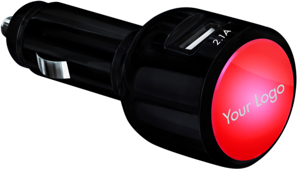 Car Charger schwarz / rot mit 2 USB Ports und Leuchtlogo