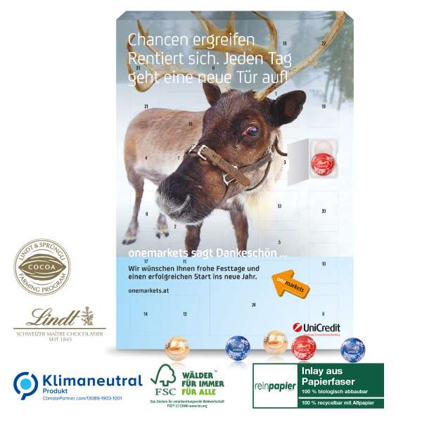 Wand-Adventskalender Lindt "Gourmet Edition" Organic, Klimaneutral, FSC®