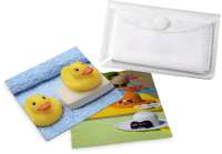 Mit transparentem Schutzetui (mit Klettpunkt), Weiß, 18 x 18 cm