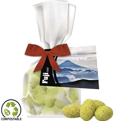 Erdnüsse Wasabi, ca. 25g, Express Flachbeutel mit Schleife mit Werbekarte