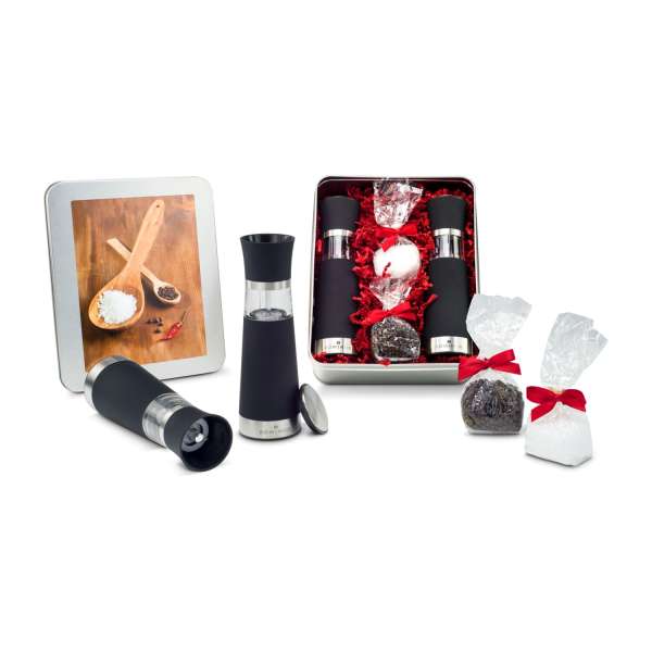 Geschenkset / Präsenteset: Salz- & Pfeffermühlen Set - in Silberdose