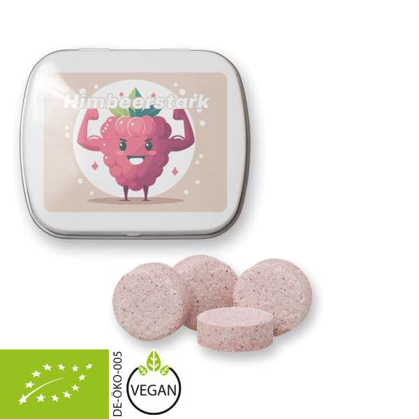 Bio Himbeer Drops, ca. 20g, Mintdose weiß