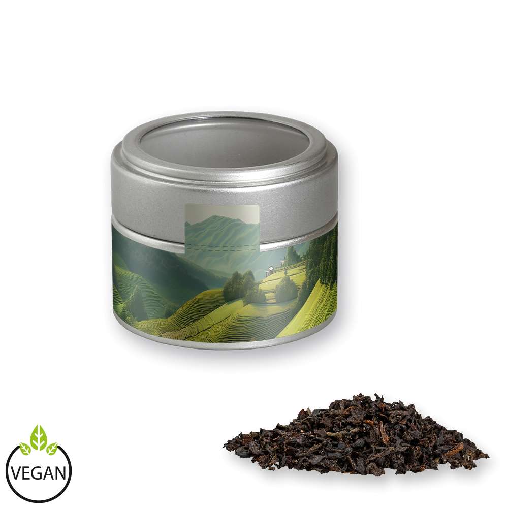 Schwarztee, ca. 25g, Metalldose Mini mit Sichtfenster silber