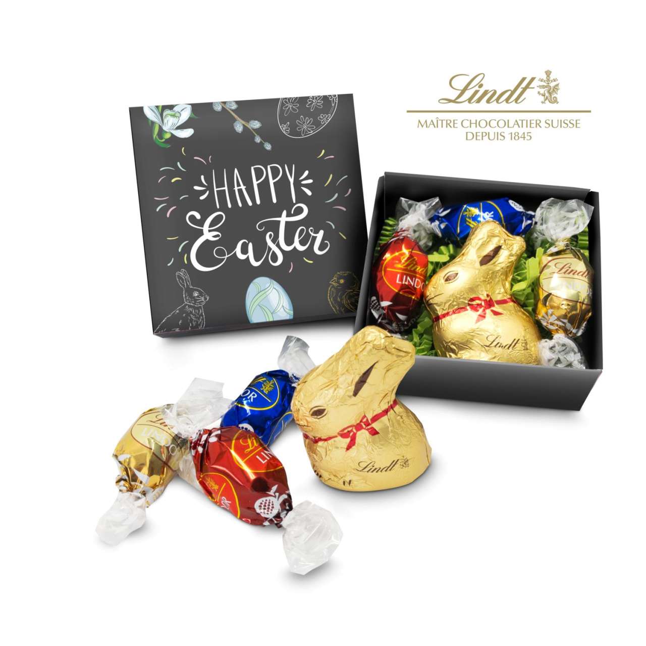 Geschenkartikel / Präsentartikel: Lindt Osternest - Goldhase und 3 Lindor Mini-Eier, auch in individ