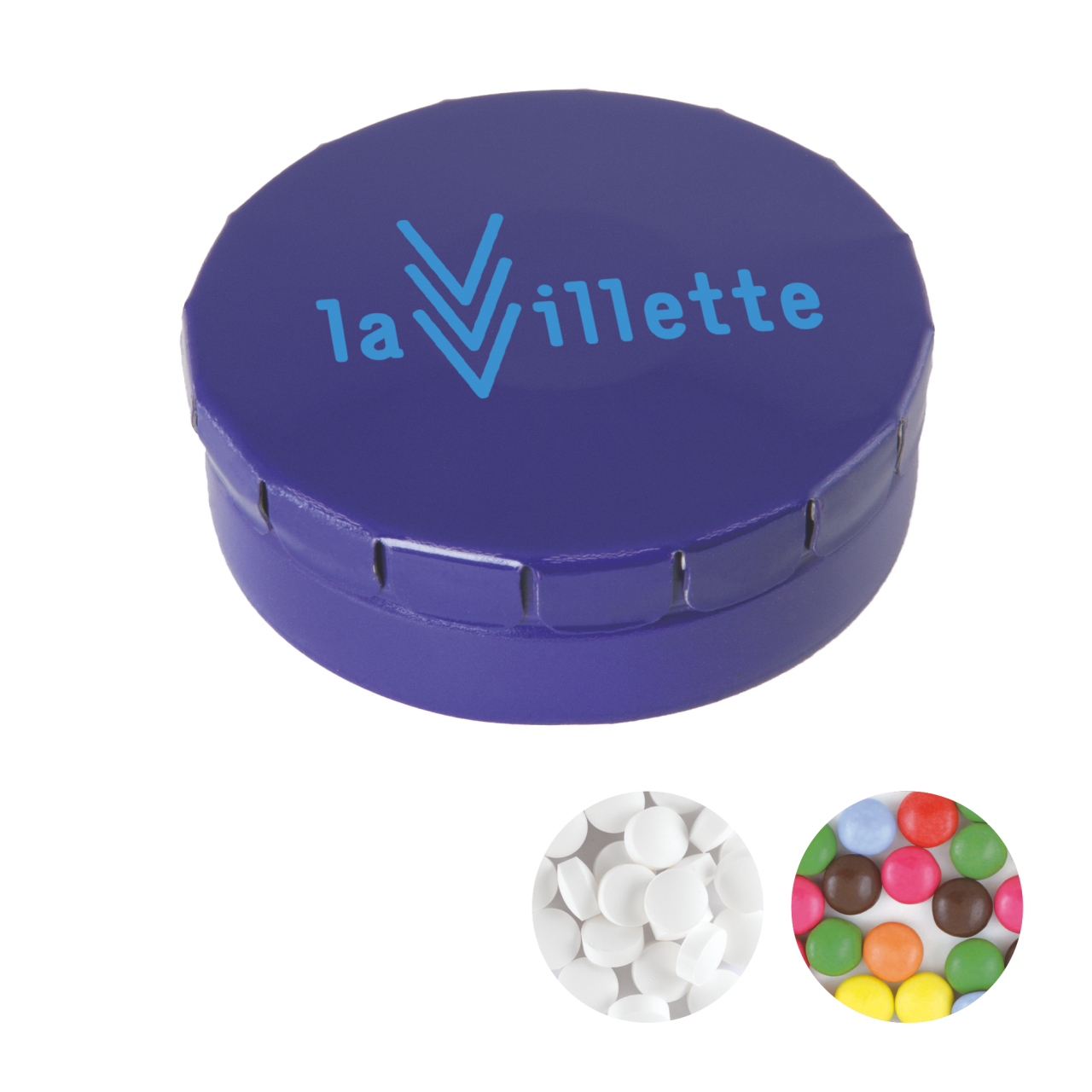 Runde Click-Blechdose 45 mm mit ca. 12 gr. Minties TAMPONDRUCK